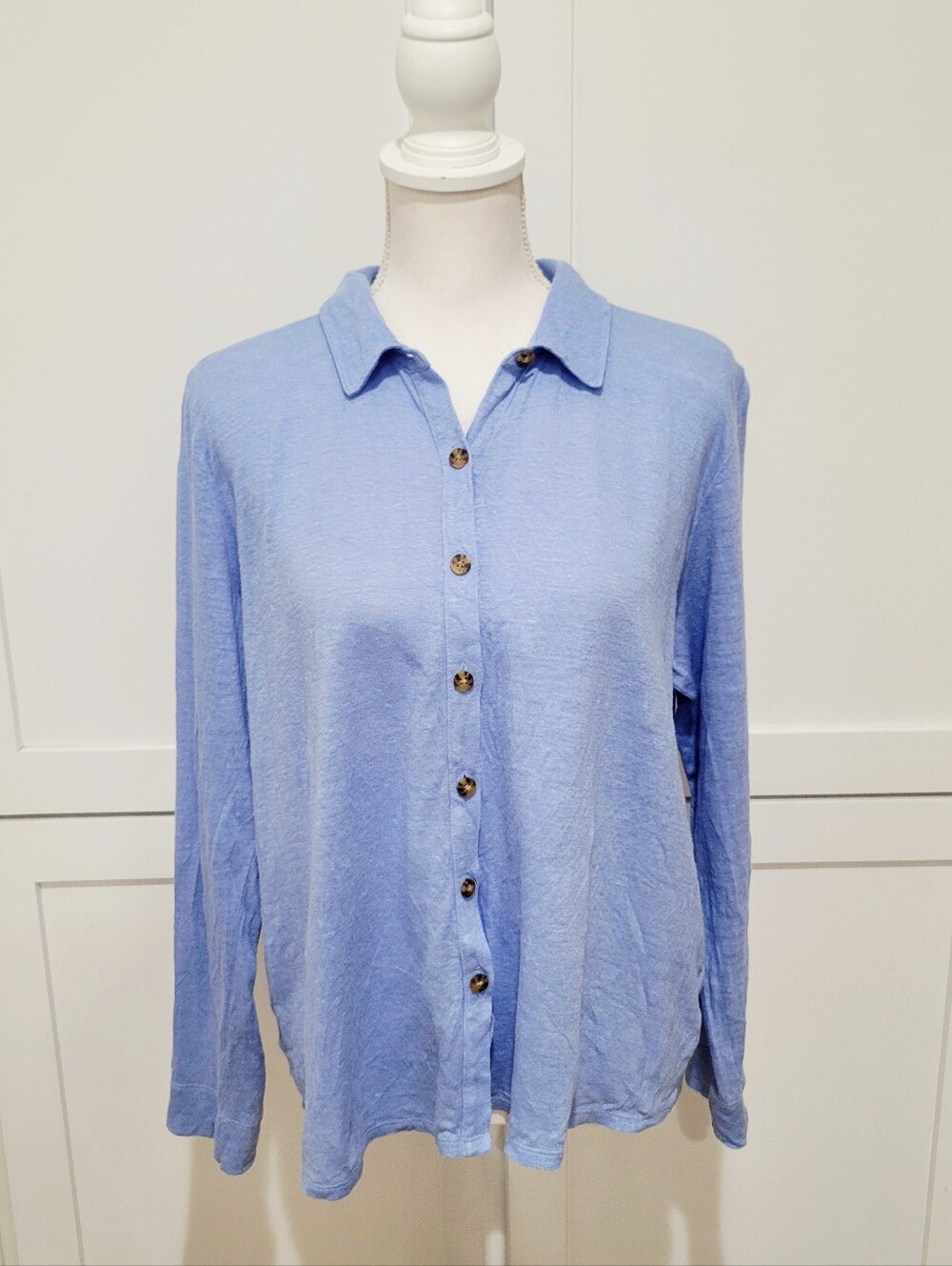 J. Jill Light Blue 100% Linen Coastal Button-Up Shirt | Size LP